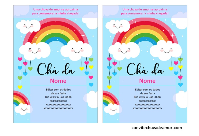 Convite Chá de Fralda Chuva de Amor Menina Chuva de Amor