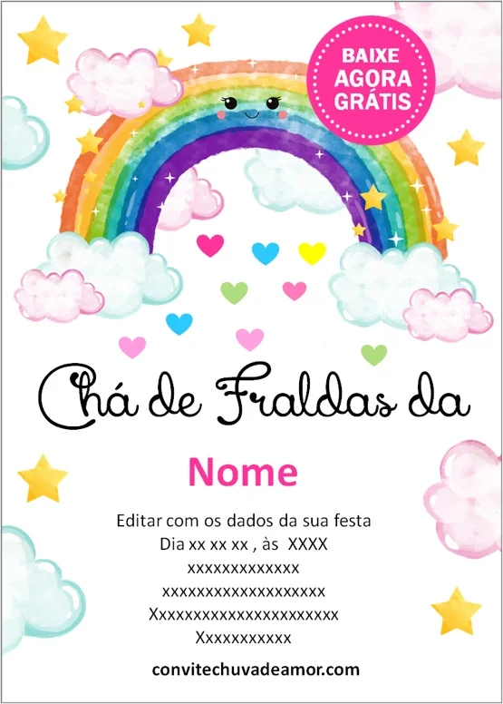 Convite Chá de Fralda Chuva de Amor Menina Chuva de Amor