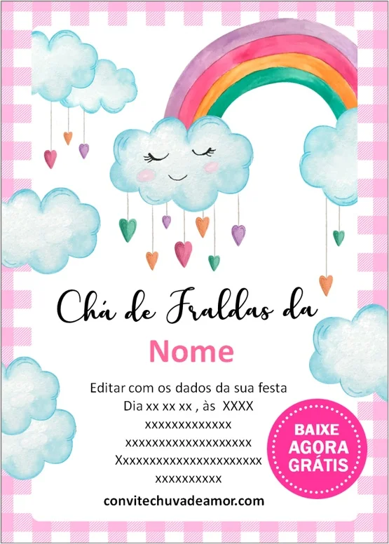 Convite Chá de Fralda Chuva de Amor Menina Chuva de Amor