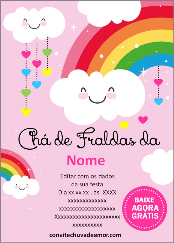 convite cha de fralda chuva de amor para editar