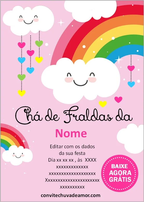 Convite Chá de Fralda Chuva de Amor Menina Chuva de Amor