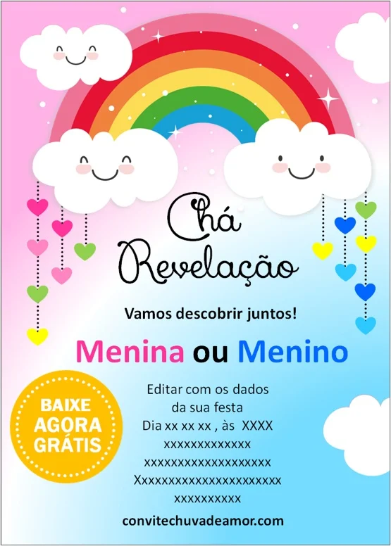 Convite Chá de Fralda Chuva de Amor Menina Chuva de Amor